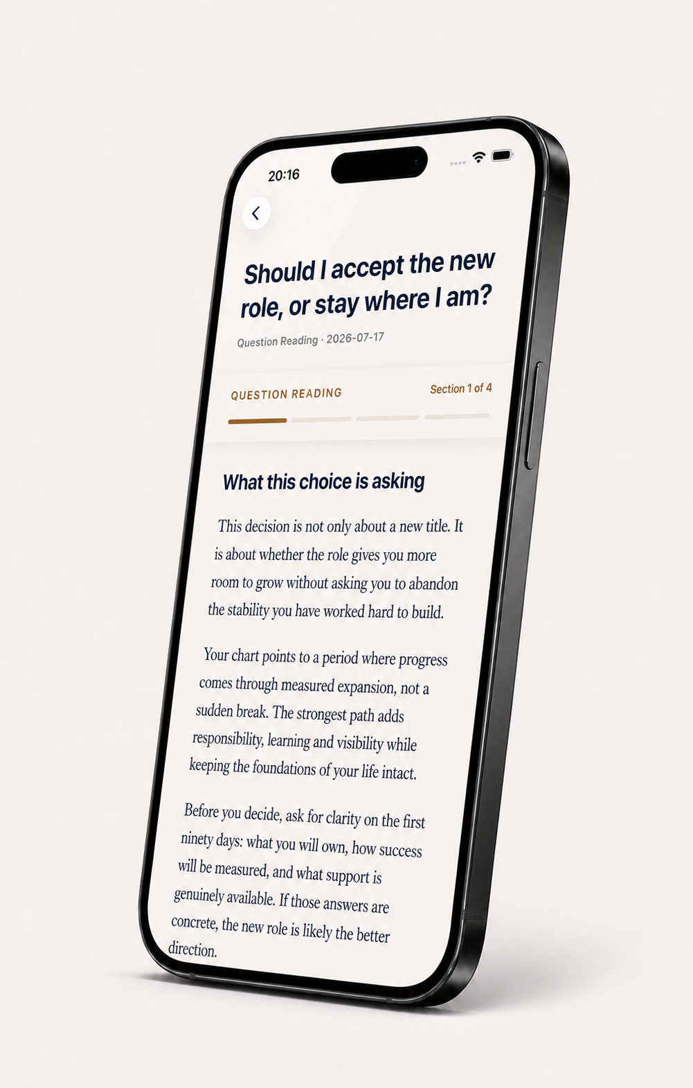 Dasha Question Reading shown on a graphite iPhone